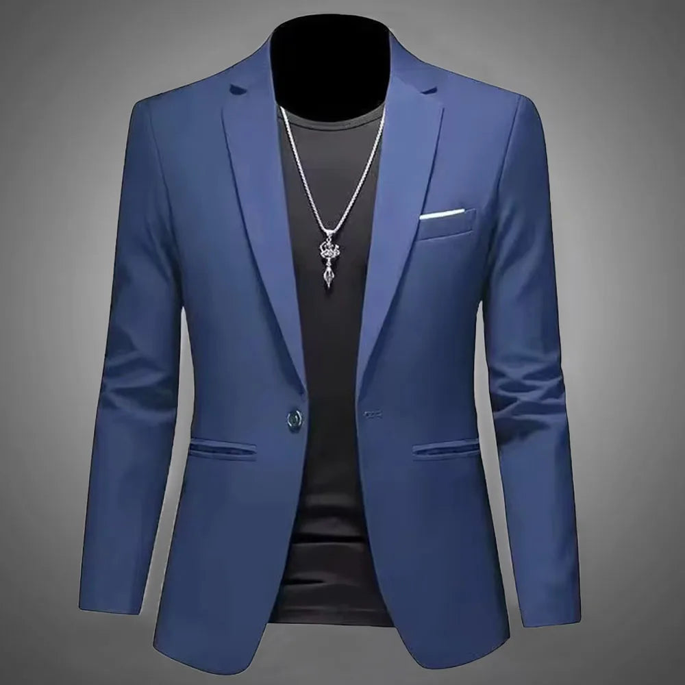 Mens Slim Fit Casual Suit Jacket Single Button (Navy)