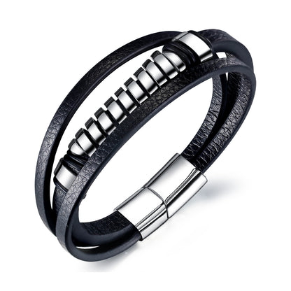 Men's multi-layer braided leather bracelet