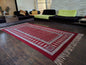 Traditional Paisley Jaal & Border Hand-block Print Rug - Red White