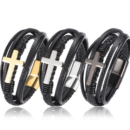 Men's multi-layer braided leather bracelet