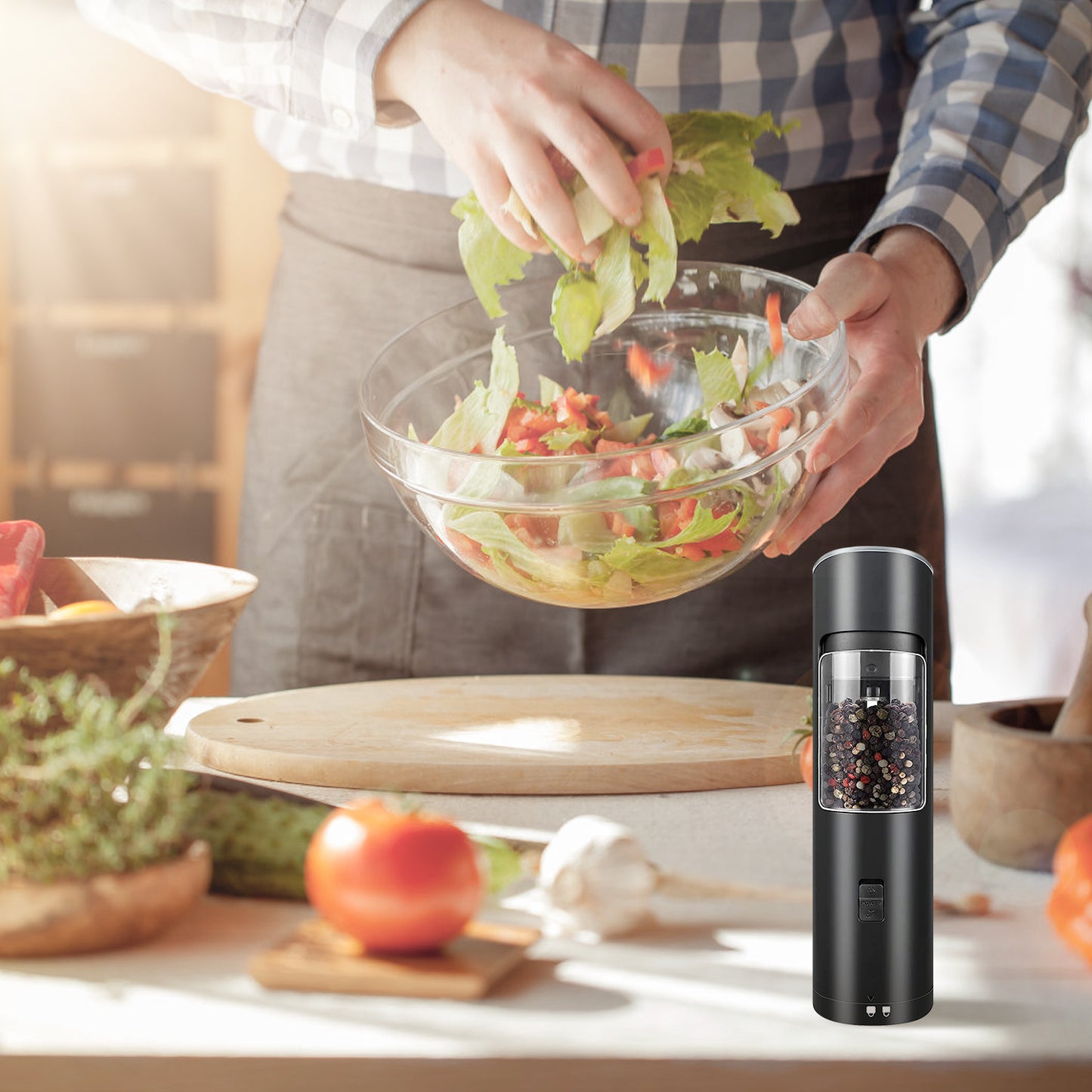Electric Salt And Pepper Grinder Automatic Gravity Sensor Battery Powered Salt Mill LED Indicator Adjustable Coarseness One Hand Easy Operation