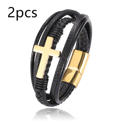 Men's multi-layer braided leather bracelet