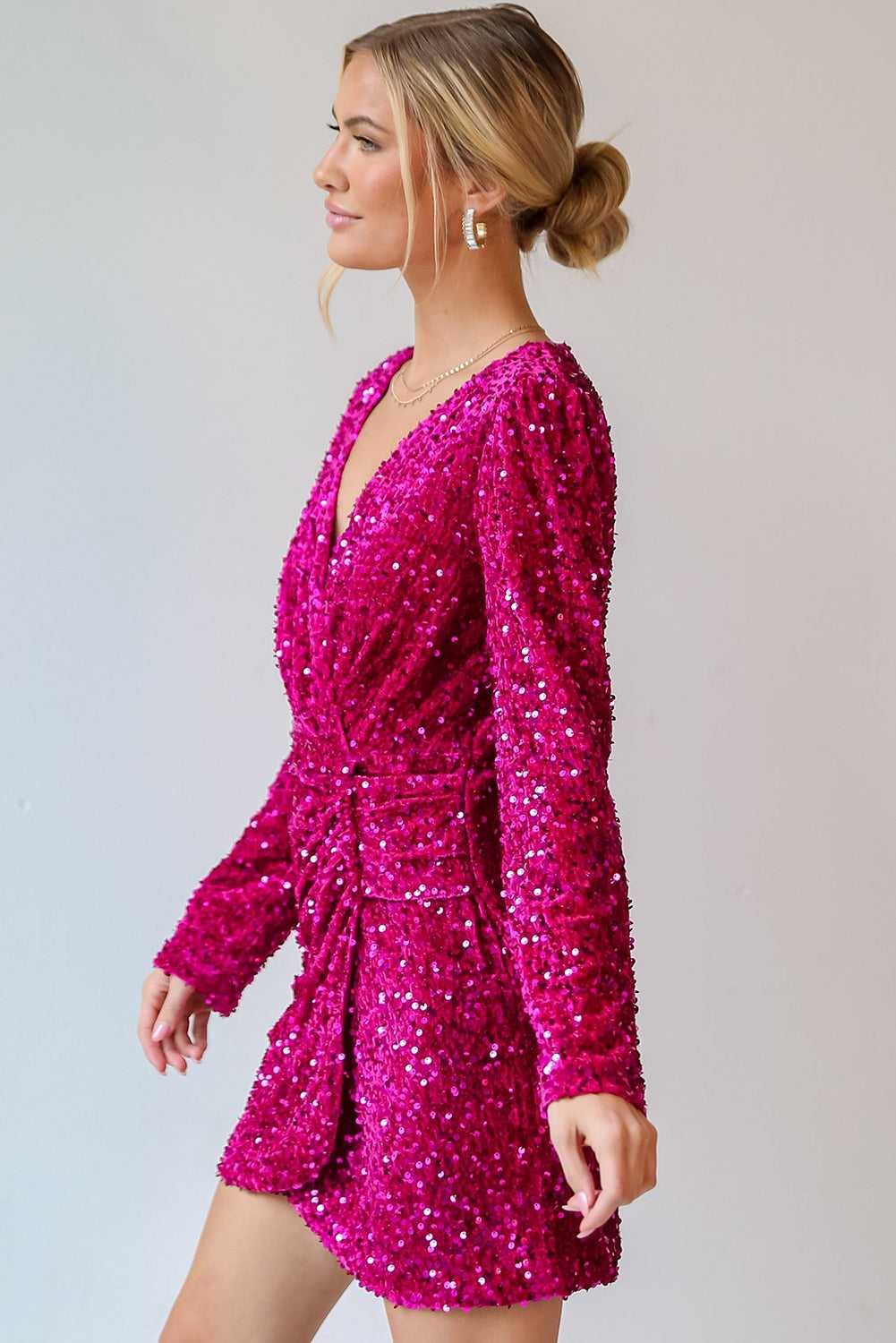 Pink Velvet Sequin Night‑Out Dress