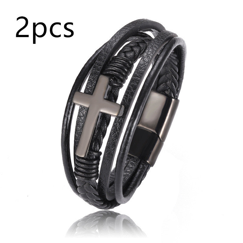Men's multi-layer braided leather bracelet