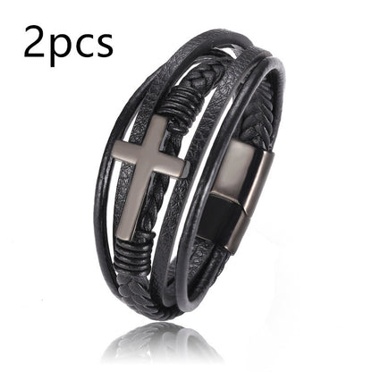 Men's multi-layer braided leather bracelet