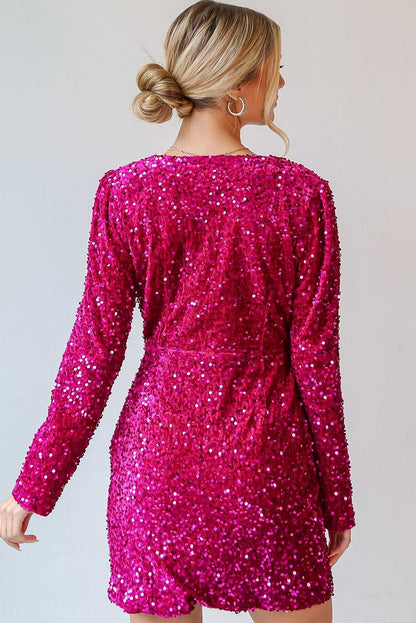 Pink Velvet Sequin Night‑Out Dress