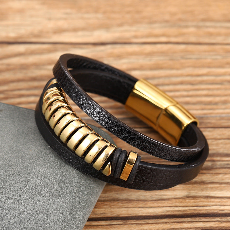 Men's multi-layer braided leather bracelet