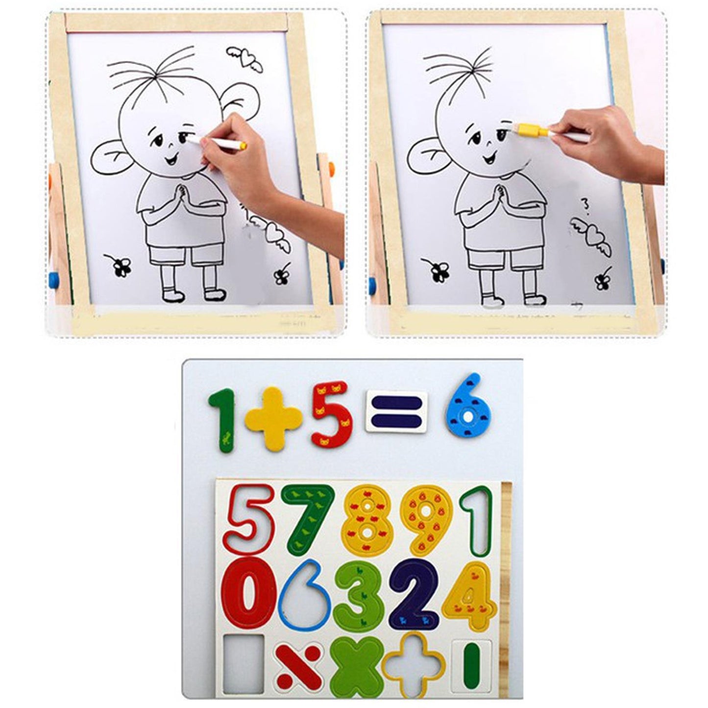 Kids 2 In 1 Wooden Blackboard Whiteboard Children Art Easel Chalk Drawing Board
