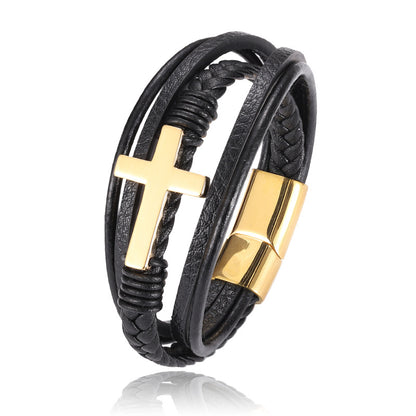 Men's multi-layer braided leather bracelet