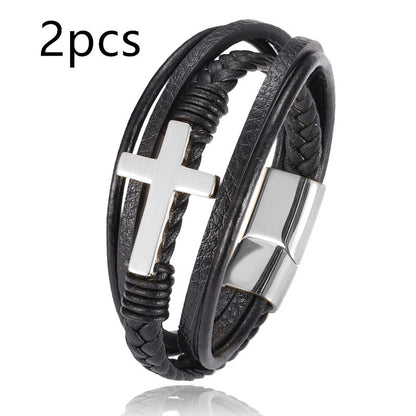 Men's multi-layer braided leather bracelet