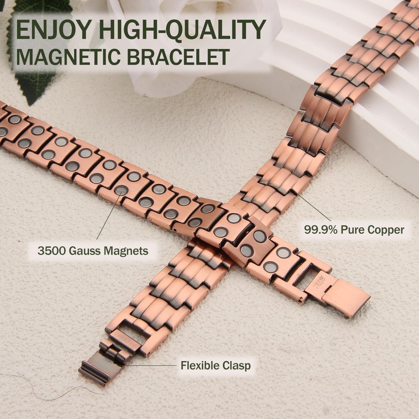 Pure Copper Fully Magnetic Bracelet For Arthritis Relief Remove Tool Gift Boxed