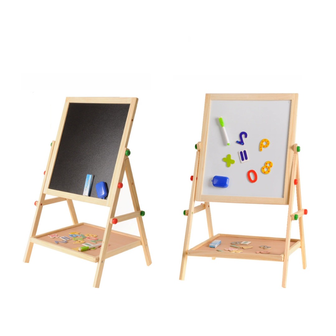 Kids 2 In 1 Wooden Blackboard Whiteboard Children Art Easel Chalk Drawing Board