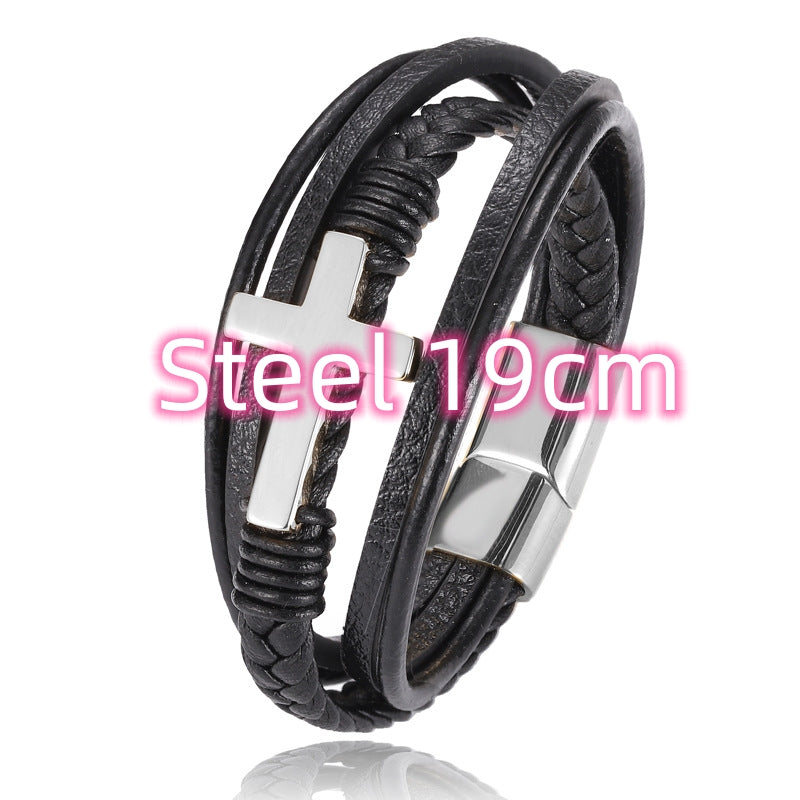 Men's multi-layer braided leather bracelet