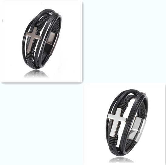 Men's multi-layer braided leather bracelet