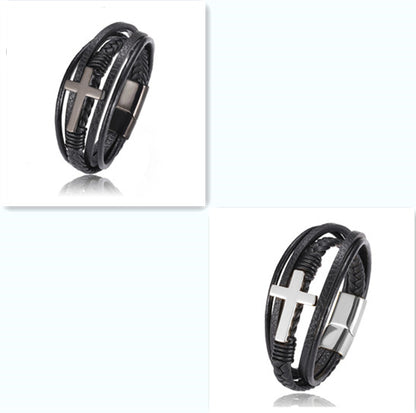 Men's multi-layer braided leather bracelet
