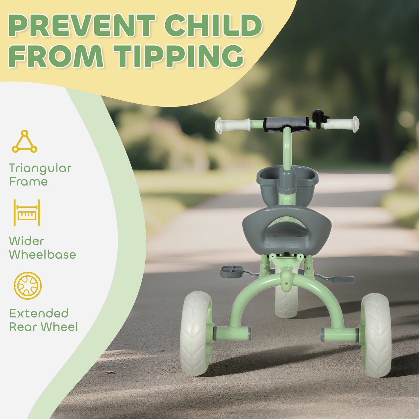 Kids Trike, Toddler Tricycle With Front Basket And EVA Wheels For Ages 2-5 Years, Indoor Outdoor For Boys Girls, Green