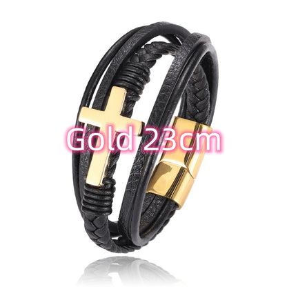 Men's multi-layer braided leather bracelet