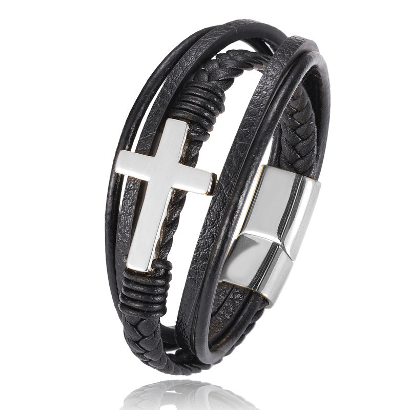 Men's multi-layer braided leather bracelet