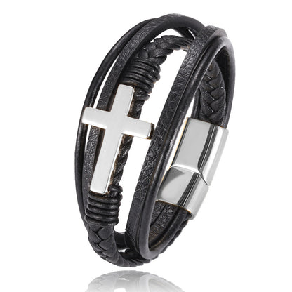 Men's multi-layer braided leather bracelet