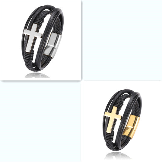 Men's multi-layer braided leather bracelet