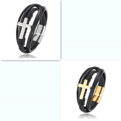 Men's multi-layer braided leather bracelet