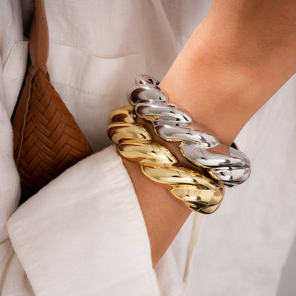 Metal Twist Open Bangle, Personalized Niche Exaggerated Bracelet, Light Luxury Advanced Sense Jewelry