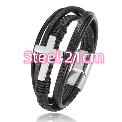 Men's multi-layer braided leather bracelet