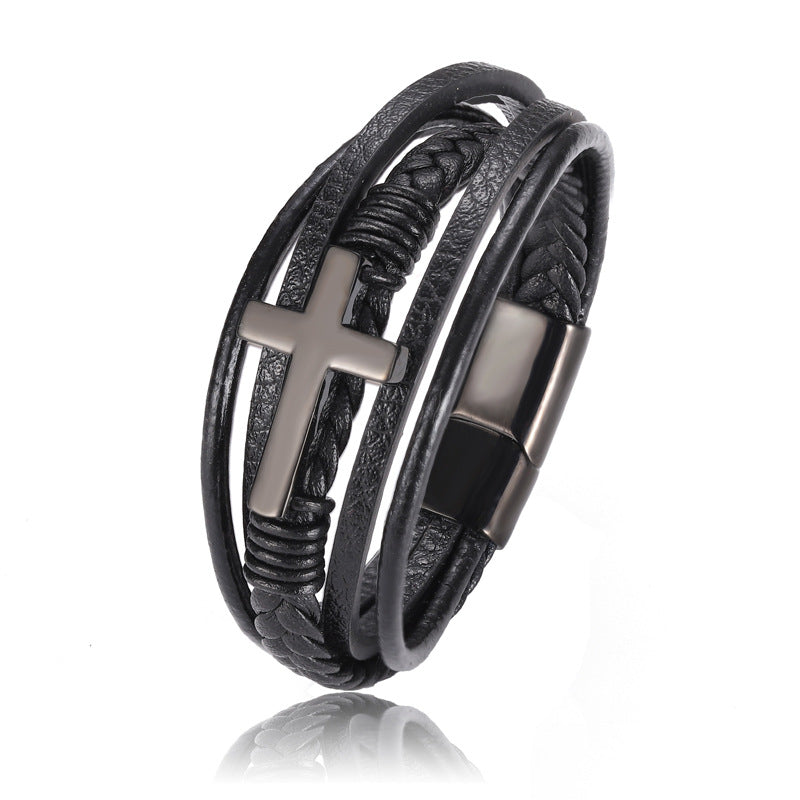Men's multi-layer braided leather bracelet