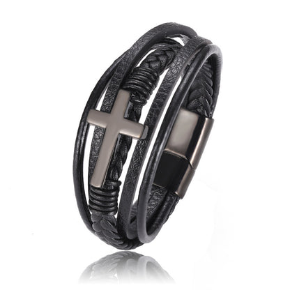 Men's multi-layer braided leather bracelet