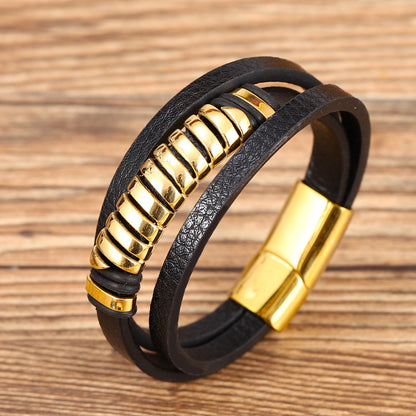 Men's multi-layer braided leather bracelet