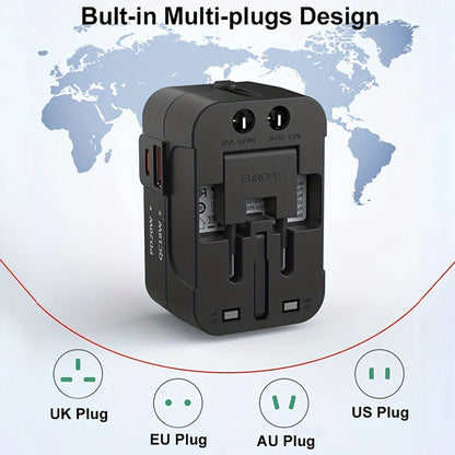 Universal Travel Adapter 1 USB+1 Type-C Charger Wall Charger AC Power Adapter USA EU UK AUS Converter Adapter USB Charger