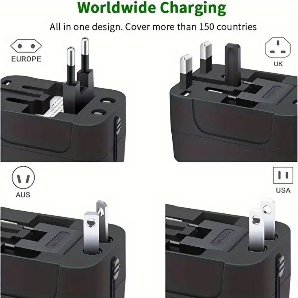 Universal Travel Adapter 1 USB+1 Type-C Charger Wall Charger AC Power Adapter USA EU UK AUS Converter Adapter USB Charger