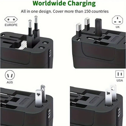 Universal Travel Adapter 1 USB+1 Type-C Charger Wall Charger AC Power Adapter USA EU UK AUS Converter Adapter USB Charger