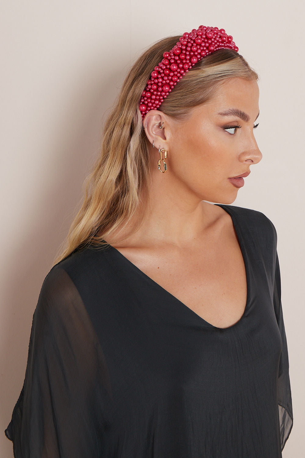 Red Pearl Chunky Headband-0