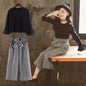 Kids Girls Clothing Sets 2026 Autumn Long Sleeve T-shirts + Plaid Wide Leg Pants 2PCS Children's Clothes Teen 6 8 10 12 14 Years
