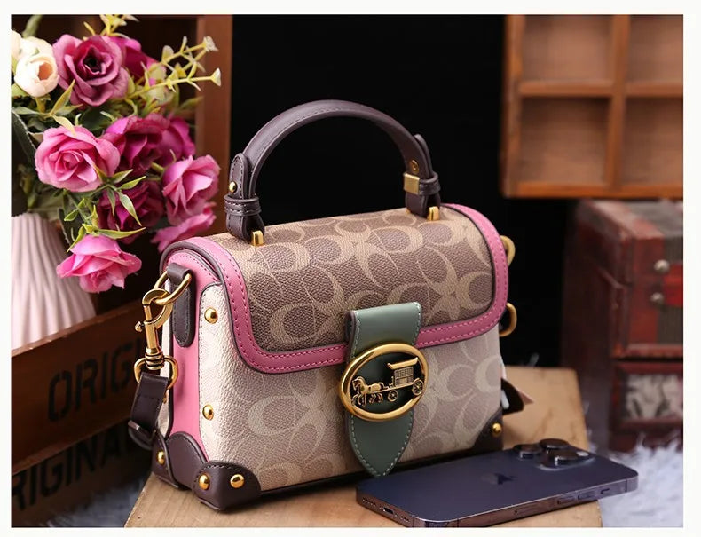 New minimalist and fashionable small handbag, contrasting color women's bag, high-end carriage crossbody bag, portable box bag