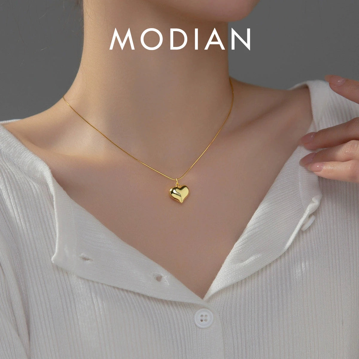 MODIAN Classic 925 Sterling Silver Romantic Heart  Chain Link Pendant Necklaces for Women Fine Jewelry Valentine's Day Gifts