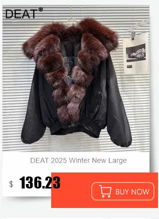 DEAT 2025 Winter New Trendy Shiny Sequin Fabric Stand Collar Warm Jacket For Women High Waist Cotton-padded Coat Female 11A07257