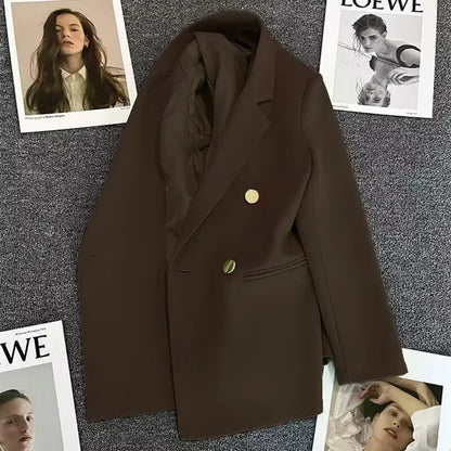 Slim Fit Ladies' Suit Jacket Double Row Metal Buckle Commuter Style Korean Elegance Thin Spring Women's Outerwear