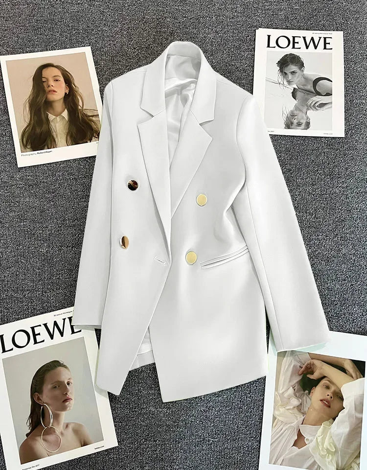 Slim Fit Ladies' Suit Jacket Double Row Metal Buckle Commuter Style Korean Elegance Thin Spring Women's Outerwear