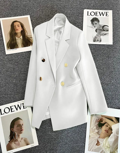 Slim Fit Ladies' Suit Jacket Double Row Metal Buckle Commuter Style Korean Elegance Thin Spring Women's Outerwear