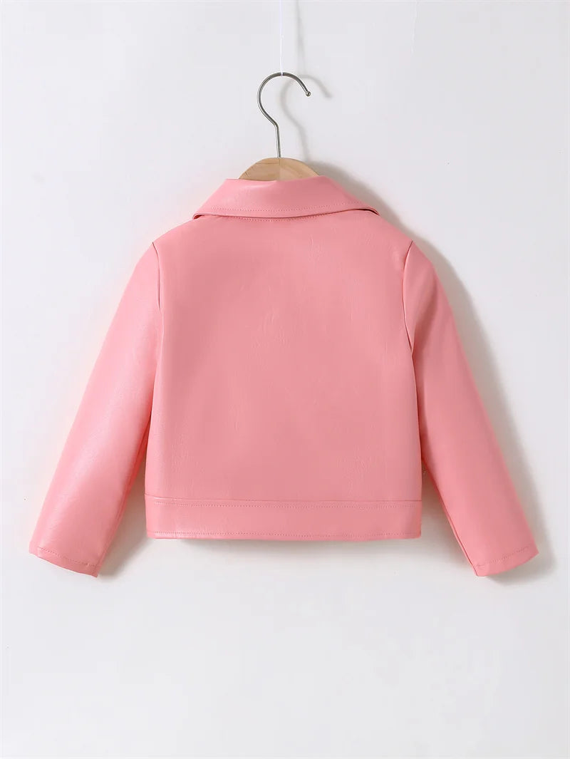 Girls Leather Jackets 2026 Spring Kids Cycling PU Leather Coats Autumn Children's Fashion Turn-down Clothing 2-6 Years Old