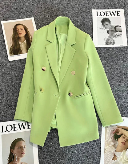 Slim Fit Ladies' Suit Jacket Double Row Metal Buckle Commuter Style Korean Elegance Thin Spring Women's Outerwear