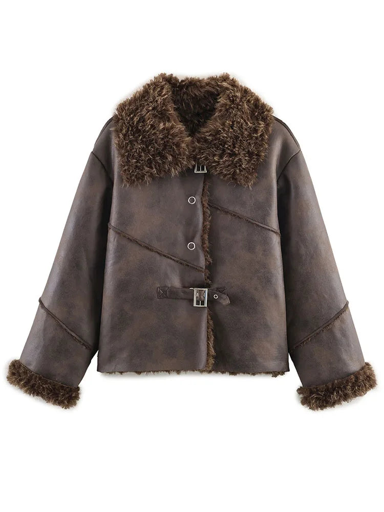 HH Women 2025 Winter New Fashion Versatile Fur One-Piece Thickened Jacket Female Personality Temperament Warm Retro Coat Mujer