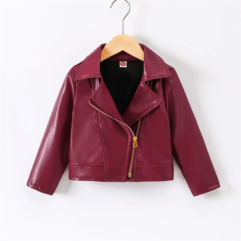 Girls Leather Jackets 2026 Spring Kids Cycling PU Leather Coats Autumn Children's Fashion Turn-down Clothing 2-6 Years Old