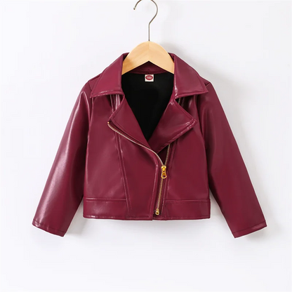 Girls Leather Jackets 2026 Spring Kids Cycling PU Leather Coats Autumn Children's Fashion Turn-down Clothing 2-6 Years Old