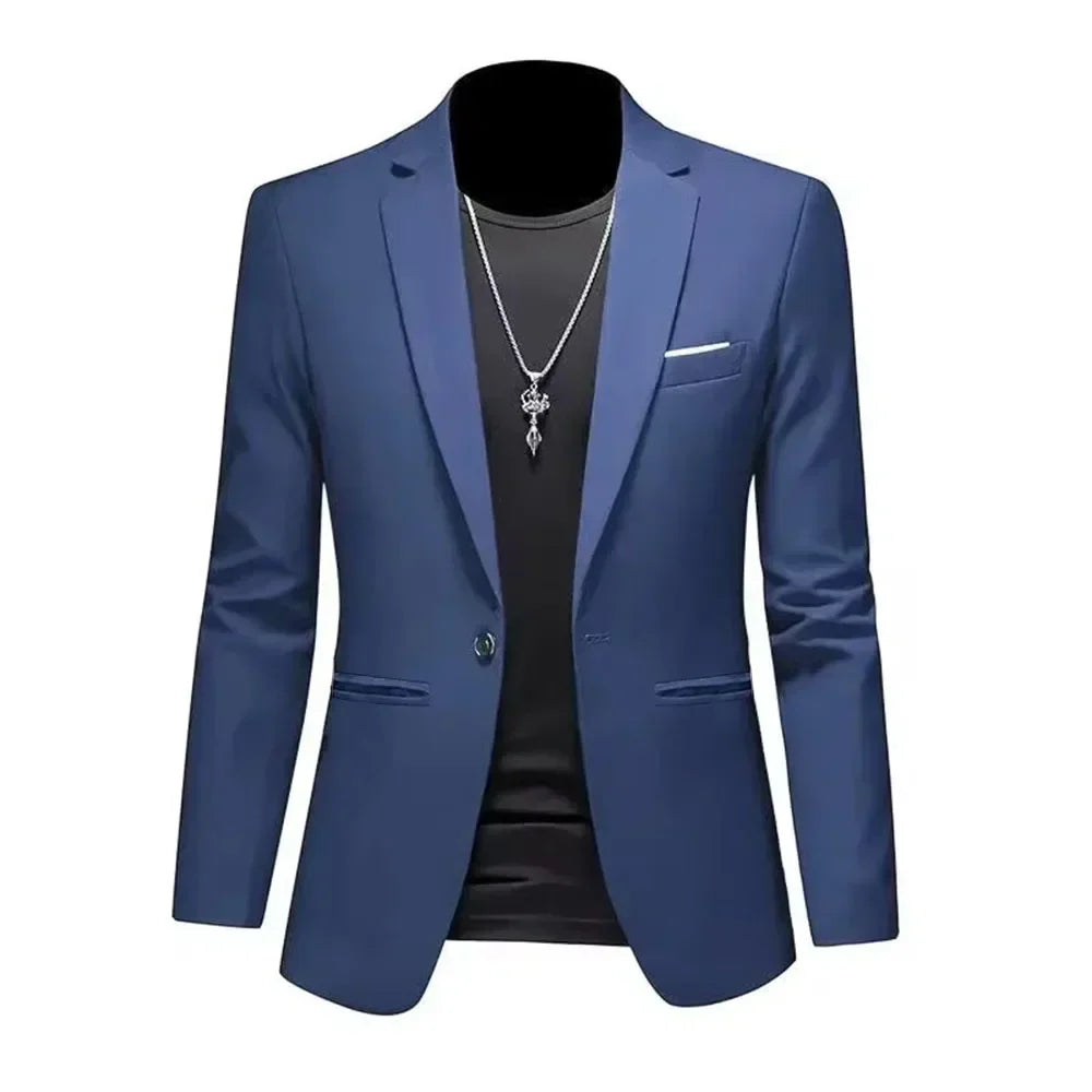 Mens Slim Fit Casual Suit Jacket Single Button (Navy)
