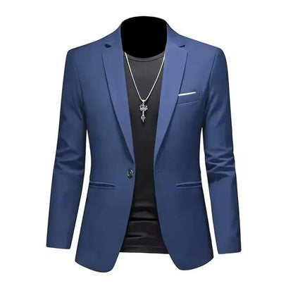 Mens Slim Fit Casual Suit Jacket Single Button (Navy)