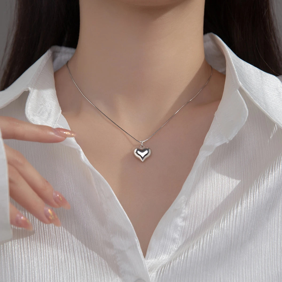 MODIAN Classic 925 Sterling Silver Romantic Heart  Chain Link Pendant Necklaces for Women Fine Jewelry Valentine's Day Gifts