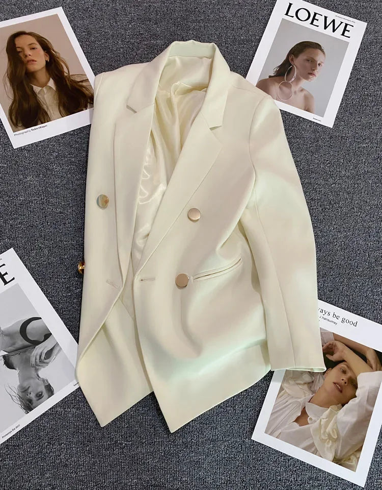 Slim Fit Ladies' Suit Jacket Double Row Metal Buckle Commuter Style Korean Elegance Thin Spring Women's Outerwear
